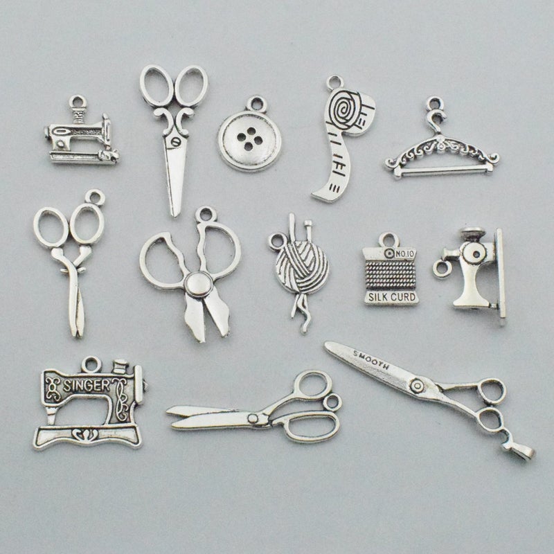 iloveDIYbeads Sewing Charms Collection-100g About (60-65pcs) Antique Silver Craft Supplies Sewing Charms Pendants for Crafting  Jewelry Findings Making Accessory for DIY Necklace Bracelet (M003) - Image 2